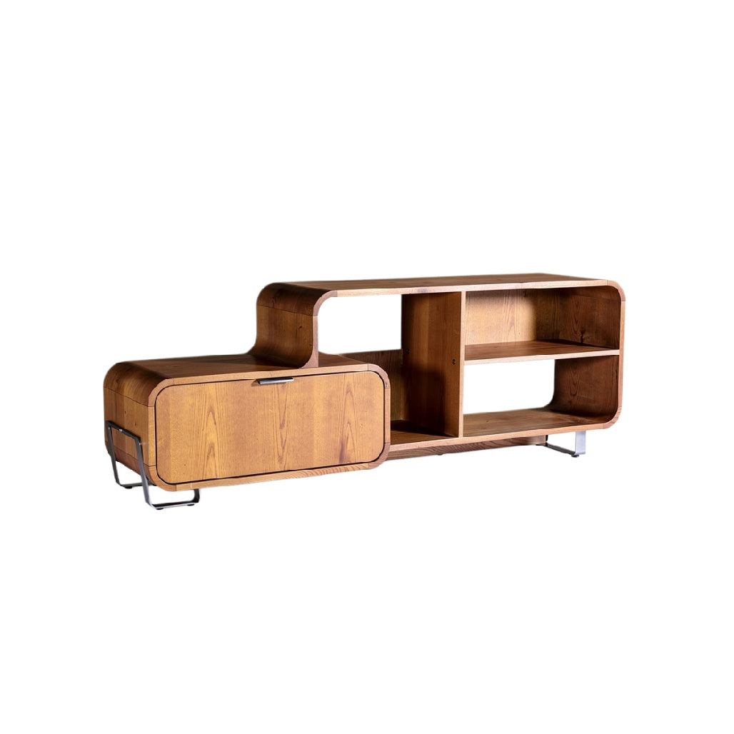 Moderne houten tv-meubel met opbergvak en open planken