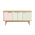 Moderne dressoir met pastelkleuren en houten poten